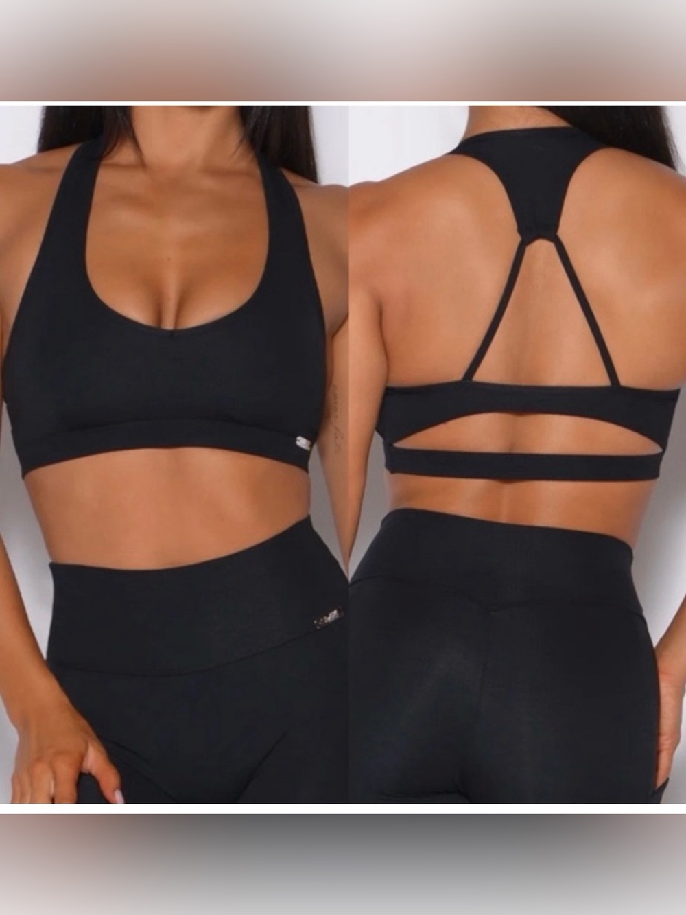Bombshell Sportswear Black Power Rib Open Back Strappy Sports Bra size medium